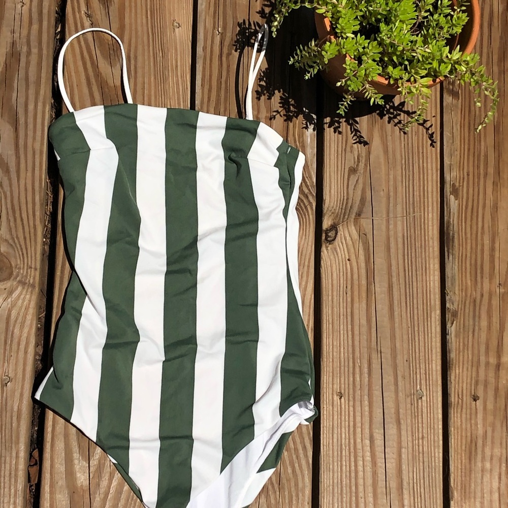 Green & White Striped H&M One Piece Swimsuit